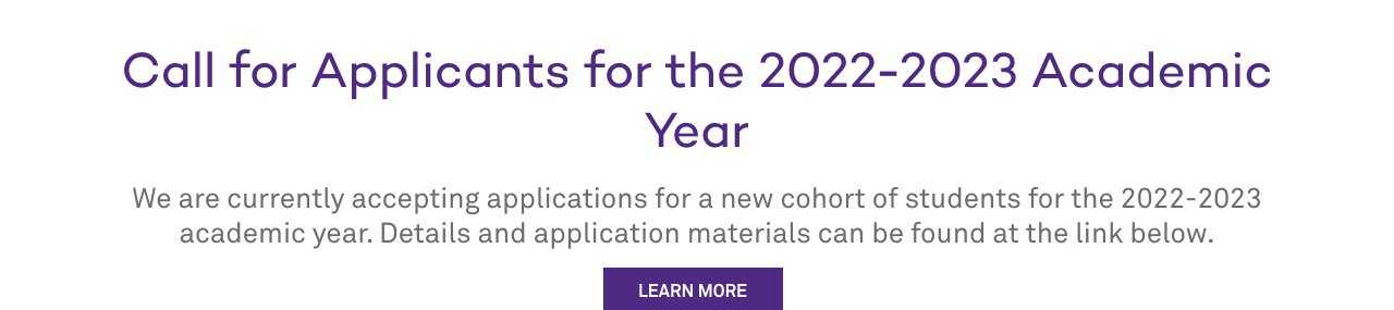 The NPEP homepage lead in September 2022: a heading reading “Call for Applicants for the 2022-2023 Academic Year,” a short paragraph about accepting applications, and a Learn More button